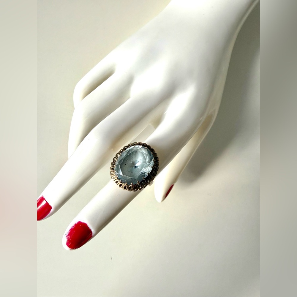 Stamped LAO510K Vintage Aquamarine Ring 5 1/2